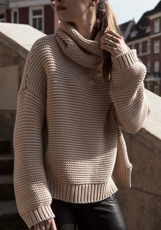 High Collar Pullover Pure Color Knit Sweater - Oh Yours Fashion - 2