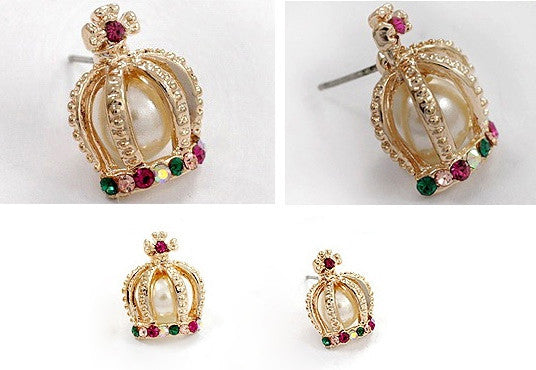 Crown Shape Colorful Rhinestone Stud Earrings - OhYoursFashion - 1
