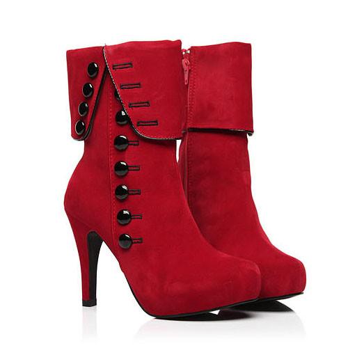 Classy Red Rivets High Heel Platform Boots - OhYoursFashion - 2