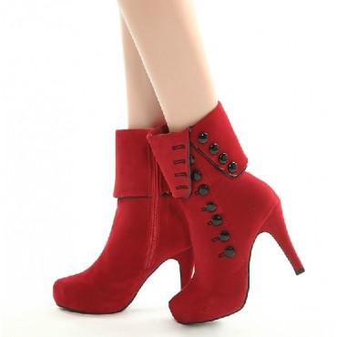 Classy Red Rivets High Heel Platform Boots - OhYoursFashion - 8
