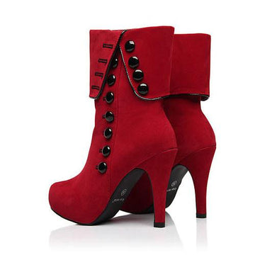 Classy Red Rivets High Heel Platform Boots - OhYoursFashion - 1