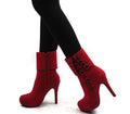 Classy Red Rivets High Heel Platform Boots - OhYoursFashion - 7