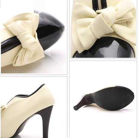 Adorable Bow Design High Heel Shoes in Beige - OhYoursFashion - 6