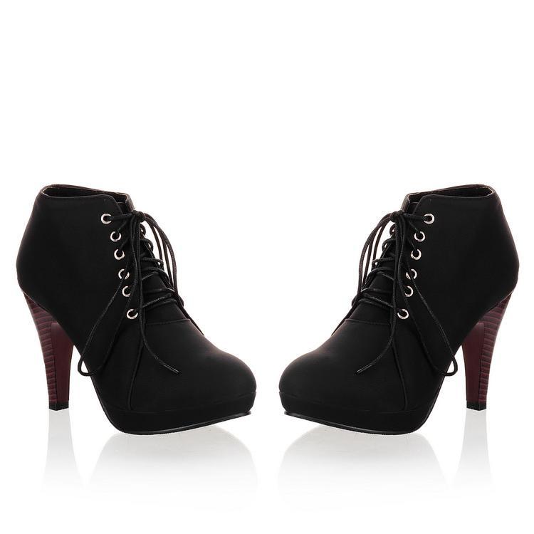 Round Toe Stiletto High Heel Lace Up Ankle Boots - OhYoursFashion - 5