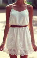 White Lace Spaghetti Strap Dress - O Yours Fashion - 3