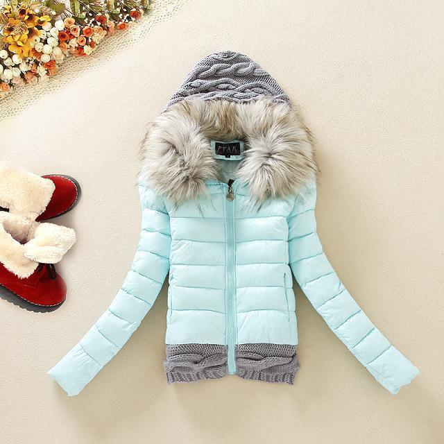 Knitted Splicing Hooded Down Coat - OhYoursFashion - 2