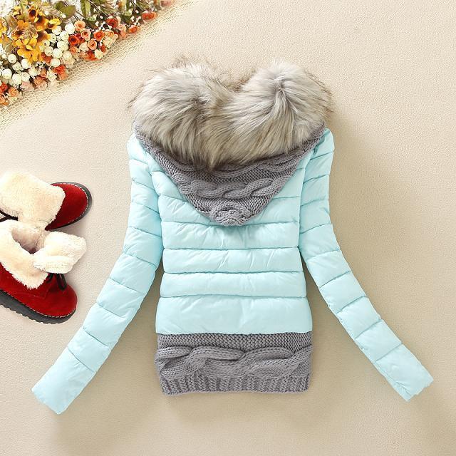 Knitted Splicing Hooded Down Coat - OhYoursFashion - 4