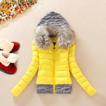 Knitted Splicing Hooded Down Coat - OhYoursFashion - 1