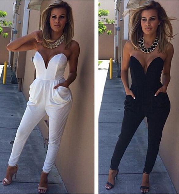 V Neck Bodycon Long Jumpsuit Trousers Clubwear - OhYoursFashion - 1